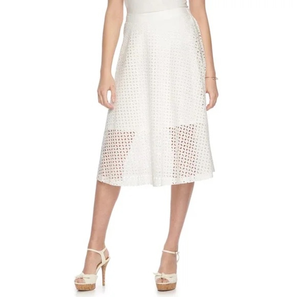 Elle White Eyelet Midi Skirt